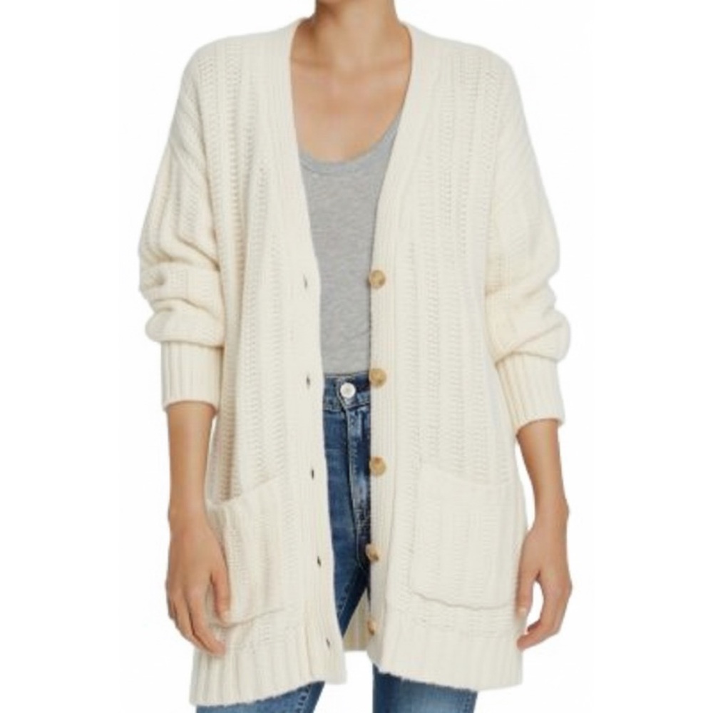 Eleven Six Carla Ivory Baby Alpaca Wool Longline Oversized Grandpa Cardigan XS/S